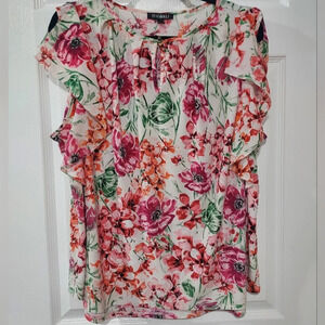 Roz & Ali Pink, Green and Orange Floral Sleeveless Blouse in Size 1X